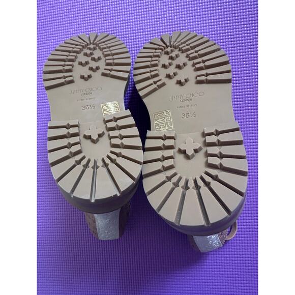 $1196 Jimmy Choo Boots 36.5 Cora Ankle Leather Combar Boots Brown Monogram NEW - Picture 8 of 8